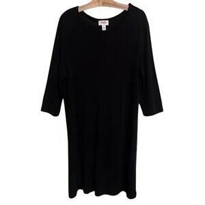 Talbots Womens XL Black Ribbed 3/4 Sleeve Scoop Neck Shift Dress Rayon Blend